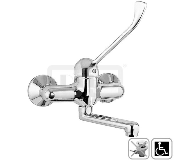 DIBLmed Einhebel-Waschtisch-Wandbatterie, mit Spezial-Griffhebel, mit seitlich, schwenkbarem Profilauslauf - Ausladung 100 mm