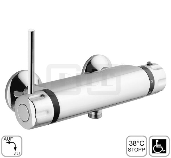 DIBLmed Thermostat-Brausebatterie zur Aufputzmontage, mit Spezial-Griffhebel, Brauseabgang unten ½" Außengewinde