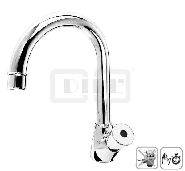 DIBLmed Selbstschluss-Waschtisch-Standventil mit hohem Rohrauslauf, für Kaltwasser oder für bereits vorgemischtes Wasser, ohne Laufzeiteinstellung