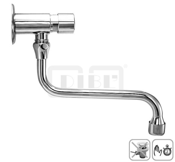 DIBLmed Selbstschluss-Wandventil mit seitlich, schwenkbarem Rohrauslauf, für Kaltwasser oder für bereits vorgemischtes Wasser, ohne Ablaufzubehör, ohne Laufzeiteinstellung