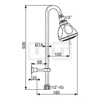 DIBLfit Messing-Brause-Steigrohr Ø 14 mm x 936 mm, mit variabler Wandhalterung und mit Einstrahl-Antikalk-Kopfbrause