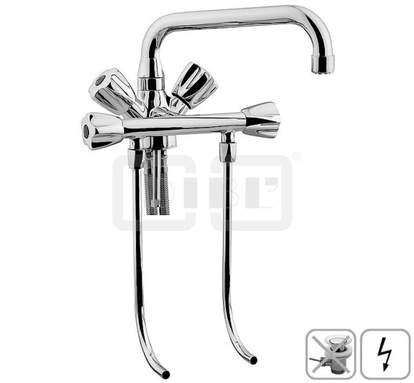 DIBLmed Zweigriff-Spülthekenbatterie für zwei Spülbecken, ohne Ablaufzubehör, Niederdruckausführung für drucklose Elektro-Untertischspeicher