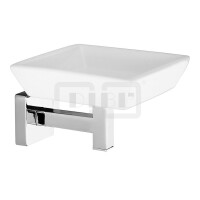 DIBLaccessoires Eckiger Messing-Wand-Seifenhalter, mit handgefertigter Keramik-Seifenschale