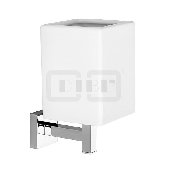 DIBLaccessoires Eckiger Messing-Wand-Zahnputzbecher, mit handgefertigtem Keramik-Becher