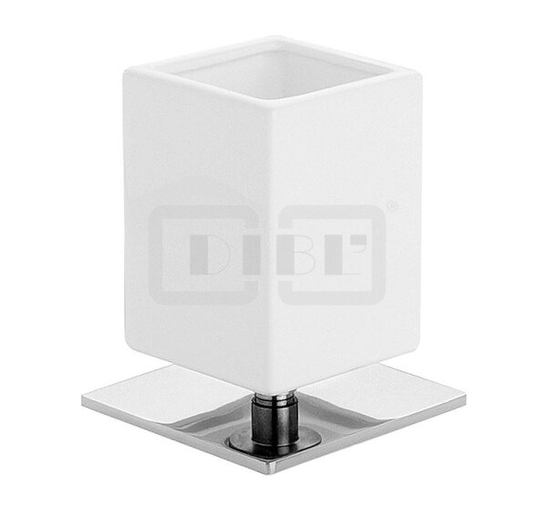 DIBLaccessoires Eckiger Messing-Stand-Zahnputzbecher, mit handgefertigtem Keramik-Becher