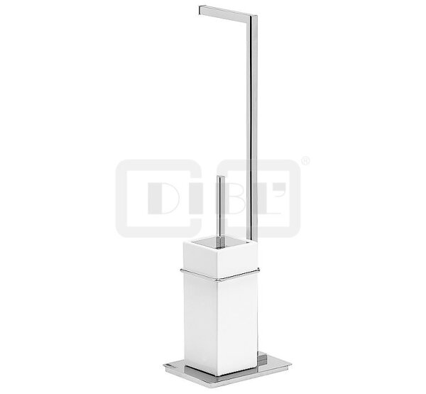 DIBLaccessoires Eckige Messing-Standkombination, mit Toilettenbürstengarnitur und Toilettenpapierhalter, mit handgefertigtem Keramik-Bürstenbecher