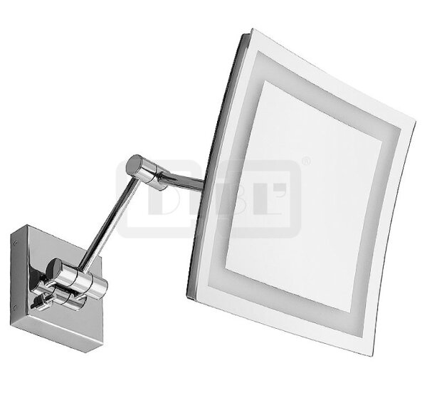 DIBLaccessoires Eckiger Rasierspiegel bzw. Kosmetikspiegel zur Wandmontage, mit 3-facher Vergrößerung, mit Doppelgelenkarm, mit LED-Beleuchtung