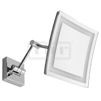 DIBLaccessoires Eckiger Rasierspiegel bzw. Kosmetikspiegel zur Wandmontage, mit 3-facher Vergrößerung, mit Doppelgelenkarm, mit LED-Beleuchtung