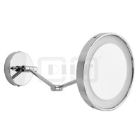 DIBLaccessoires Runder Rasierspiegel bzw. Kosmetikspiegel zur Wandmontage, mit 3-facher Vergrößerung, mit Doppelgelenkarm, mit LED-Beleuchtung