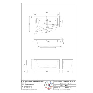 Schürze zur Raumsparwanne Lara 160, links, weiß Bauhöhe inkl. Badewanne 64 cm