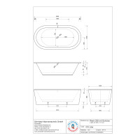 Freistehende Ovalbadewanne Rhein, 200 x 100 x 51 cm, weiß mit 1-teiliger Schürze