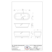 Freistehende Ovalbadewanne Rhein, 180 x 80 x 44 cm, weiß mit 1-teiliger Schürze