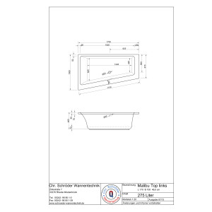 Raumsparwanne Malibu Top, 170 x 100 x 46,5 cm, weiß Ausführung links
