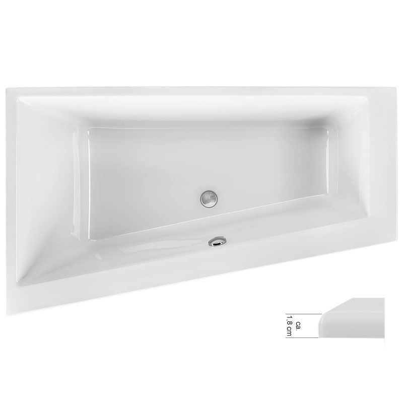 Raumsparwanne Malibu Top Slim, 170 x 100 x 46,5 cm,...
