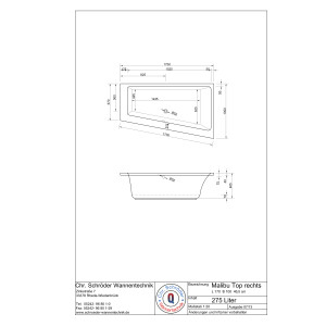 Raumsparwanne Malibu Top, 170 x 100 x 46,5 cm, weiß Ausführung rechts