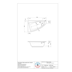 Raumsparwanne Sliver, 150 x 95 x 42,5 cm, weiß, links