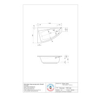 Raumsparwanne Sliver, 150 x 95 x 42,5 cm, weiß, links