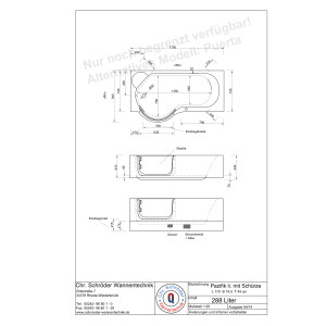 Kombiwanne Pazifik 170 x 75 x 94,5 cm, links, weiß, elektr. Öffnung