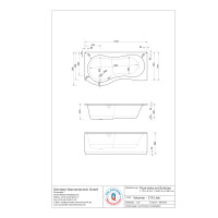 Kombibadewanne Flore, 170 x 90 x 42 cm, weiß, links inkl. Trägergestell und Front- und Seitenschürze am Kopfende