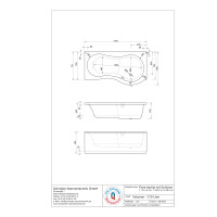 Kombibadewanne Flore, 170 x 90 x 42 cm, weiß, rechts, inkl. Trägergestell und Front- und Seitenschürze am Kopfende
