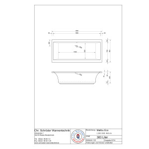 Rechteckwanne Malibu Eco, 200 x 90 x 46,5 cm, weiß
