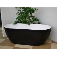 Freistehende Ovalwanne Golem O, 170 x 80 x 44,5 cm, schwarz matt mit festintegrierter Schürze Überlaufdesign Slot