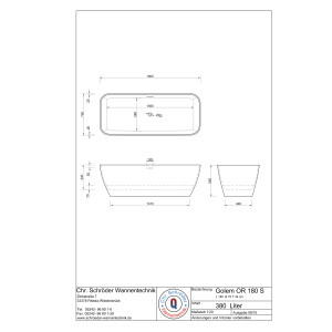 Freistehende Designbadewanne Golem OR, 179,5 x 75 x 44 cm, cremeweiß matt  mit festintegrierter Schürze Überlaufdesign Slot