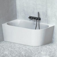 Vorwandwanne Golem Wall, 160 x 74,5 x 58,5 cm, schneeweiß matt  Ausführung links, mit festintegrierter Schürze