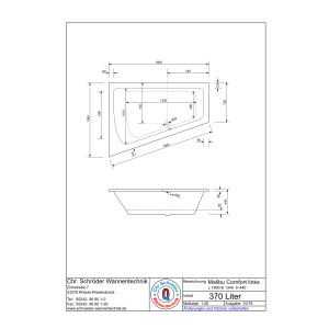 Raumsparwanne Malibu Comfort, 180 x 135 x 45 cm, weiß  Ausführung links