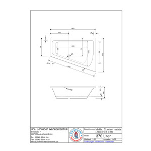 Raumsparwanne Malibu Comfort, 180 x 135 x 45 cm, weiß  Ausführung rechts