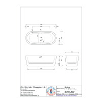 Freistehende Ovalbadewanne Seine, 178 x 78,5 x 59 cm, weiß  mit festintegrieter Schürze, Füße und Ab- und Überlaufgarnitur