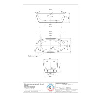 Freistehende Badewanne Britt, 180 x 87 x 58 cm, weiß  mit festintegrierter Schürze zur freistehenden Montage