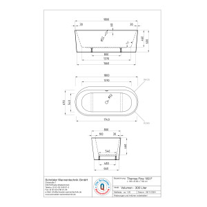 Freistehende Badewanne Themse Fine F, 180 x 80 x 60 cm, weiß  mit festintegrierter Schürze zur freistehenden Montage