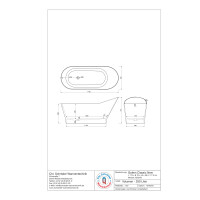 Freistehende Badewanne Ovalwanne Golem Classic, 172 x 70 x 77,5 cm, schneeweiß matt, integrierter Schürze, Überlaufdesign Slot