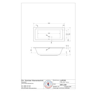 Freistehende Badewanne Rechteckwanne Lupor, 200 x 90 x 66 cm, weiß  mit fugenloser Schürze