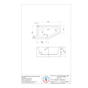 Raumsparwanne Lupor, 160 x 90 x 66 cm, weiß  Vorwand Eck links mit fugenloser Schürze