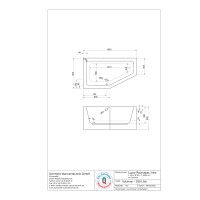 Raumsparwanne Lupor, 160 x 90 x 66 cm, weiß  Vorwand Eck links mit fugenloser Schürze