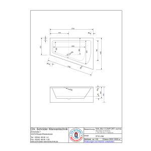 Raumsparwanne Malibu Comfort, 170 x 125 x 60 cm, weiß  Ausführung rechts mit fugenloser Schürze