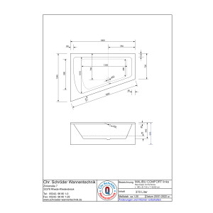 Raumsparwanne Malibu Comfort, 180 x 135 x 60 cm, weiß  Ausführung links mit fugenloser Schürze