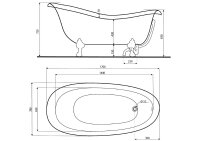 Retro Style Badewanne Rectime, 170 x 78 x 43 cm, weiß
