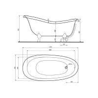 Retro Style Badewanne Rectime, 173 x 80 x 43 cm, weiß