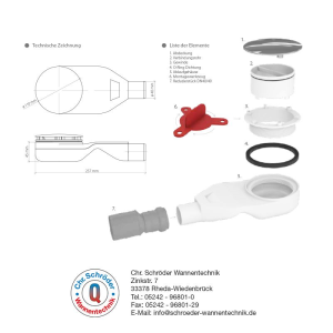 Duschwannenablauf Geostone Spezial waagerecht, Aufbauhöhe 45 mm