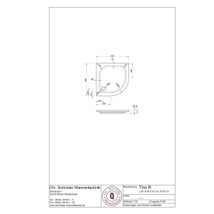 Viertelkreisduschwanne Tino R, 90 x 90 x 6,5 cm, weiß, R50