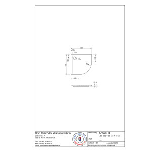 Viertelkreisduschwanne Arenal R, 80 x 80 x 2,5 cm, weiß R50
