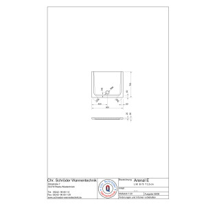 Rechteckduschwanne Arenal E, 90 x 75 x 2,5 cm, weiß, inkl. CS-Finish-Dichtsystem