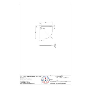 Viertelkreisduschwanne Arenal R, 90 x 90 x 2,5 cm, weiß inkl. Schürze und Stellfüße, Bauhöhe 14 cm
