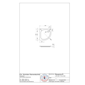 Viertelkreisduschwanne Ravenna R, 80 x 80 x 3,5 cm, weiß R50