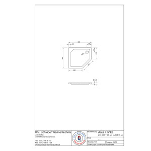 5-Eckduschwanne Asta F, 80 x 90 x 2,5 cm, weiß links