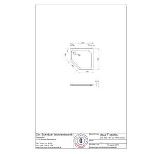 5-Eckduschwanne Asta F, 90 x 80 x 2,5 cm, weiß rechts