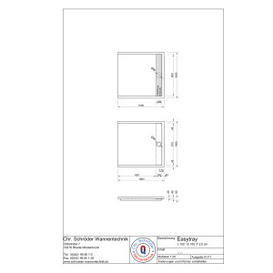 Viereckduschwanne Easytray E, 100 x 100 x 2,5 cm, weiß